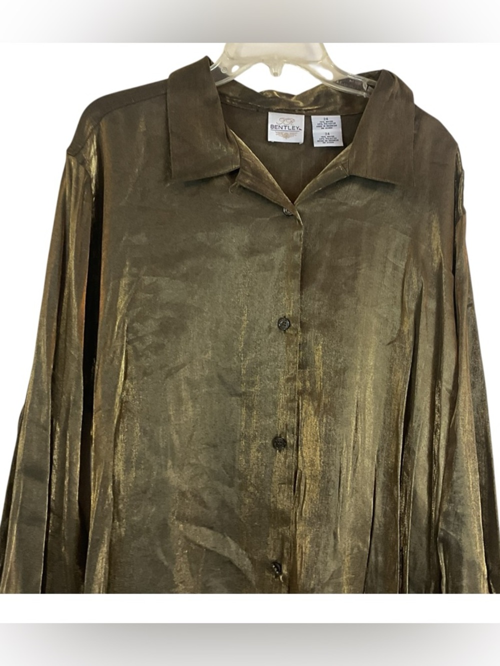 TR Bentley Plus Size 24 Metallic Gold Wash Blouse Top Button Front Shimmer Luxe